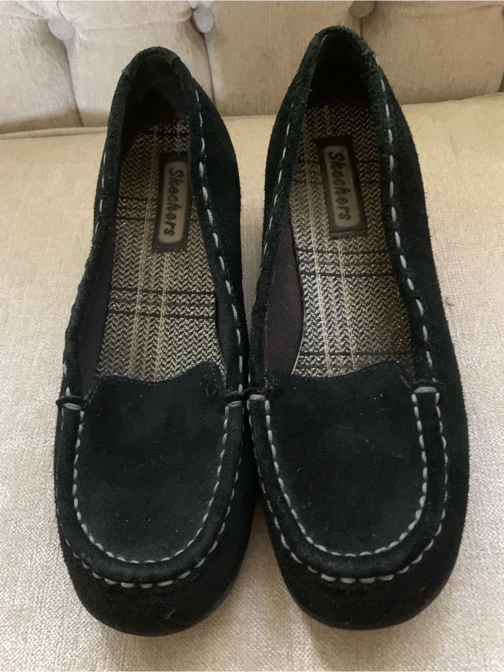 Skechers Black Suede Slip-On Moccasin Loafers